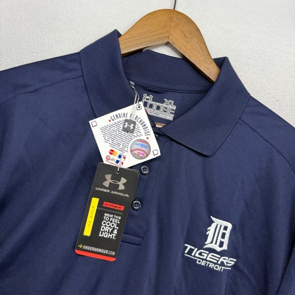 Detroit Tigers Polo Shirt Men's XL Blue Under Armour Loose Embroidered NEW Golf